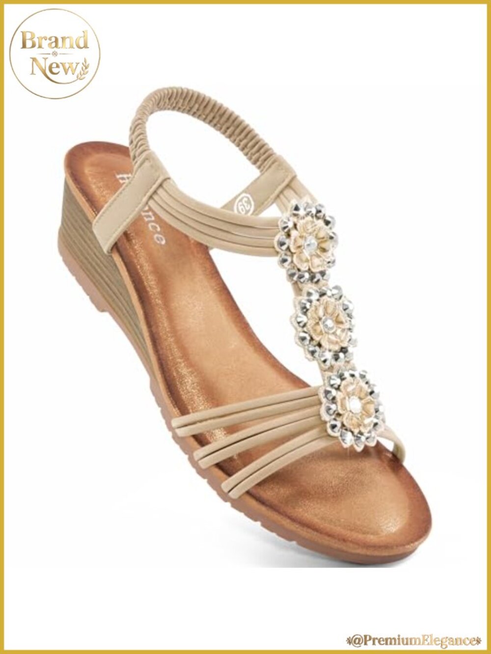 Womens Wedge Sandals Dressy 1.88'' Heel Floral Rhinestone Slingback Comfort